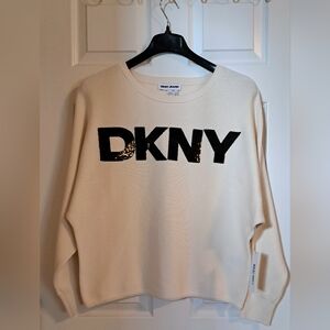 DKNY Cream Sweatshirt with Black Sequin Logo